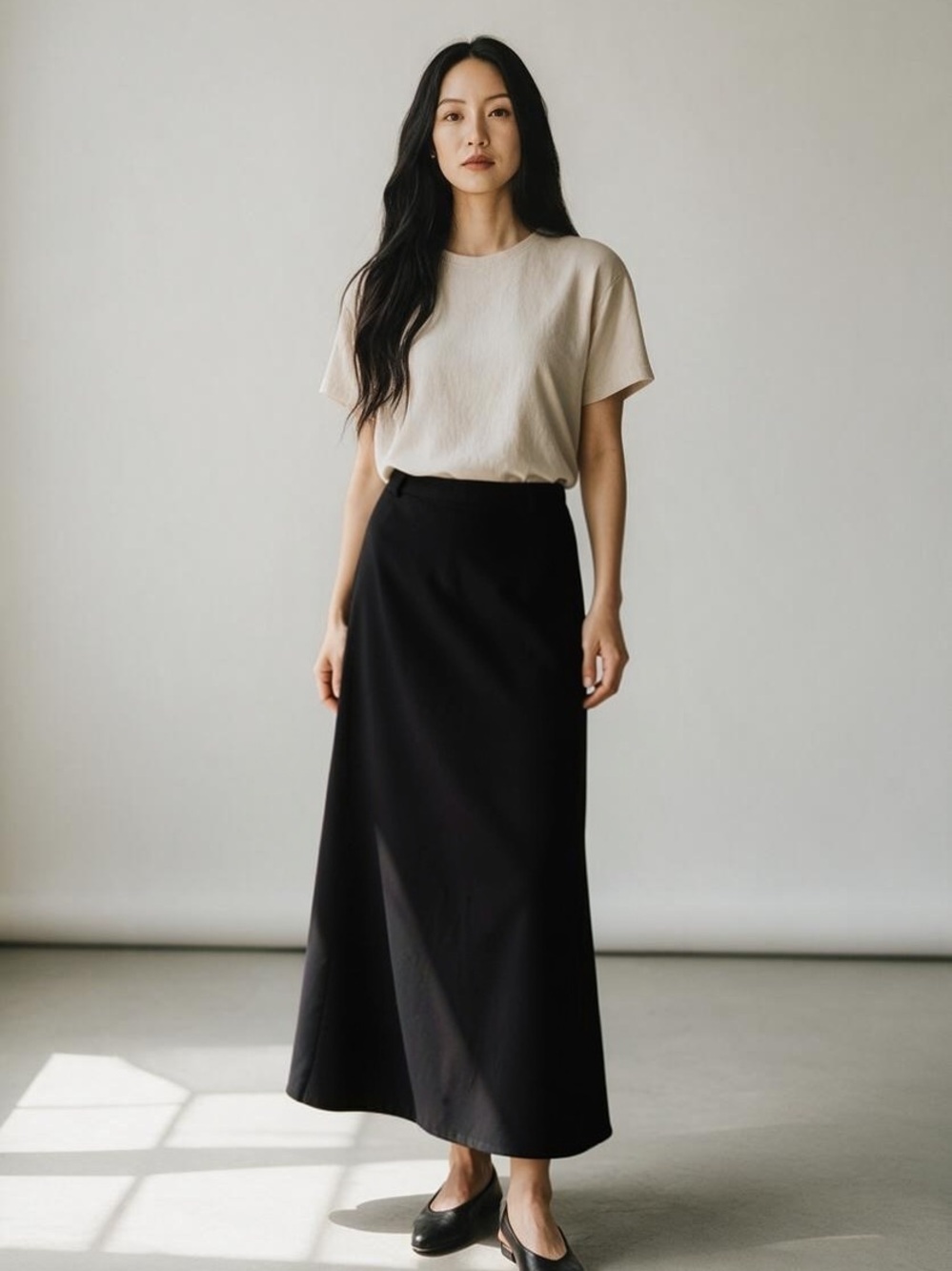 East 5th Black Maxi Skirt - Sleek A-Line Style